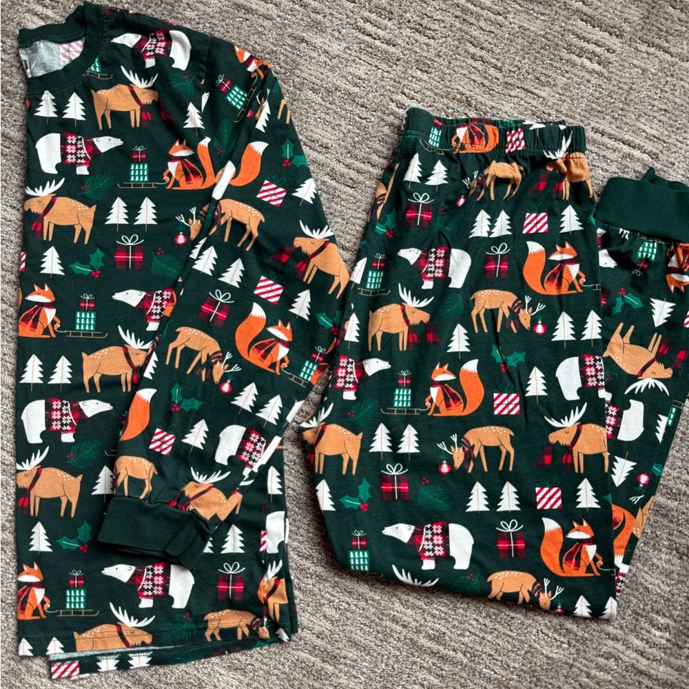 Adult Snug Fit Festive Forest Animal Pajama Set